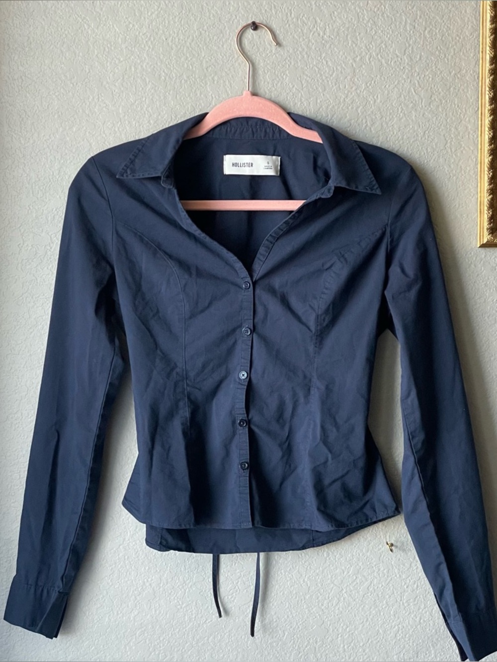 Hollister Y2K-Inspired Navy Button Front Poplin Shirt